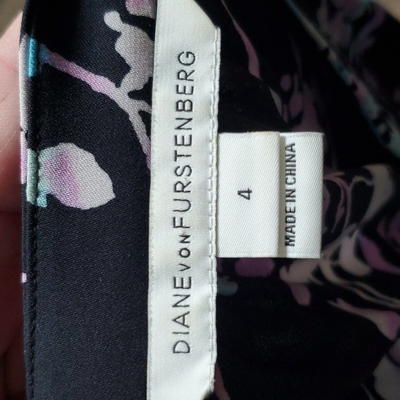 Diane von Furstenberg silk blend purple blue floral tie waist mini Freya dress - Picture 4 of 9